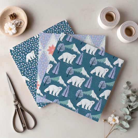 Whimsical Winter Seamless Pattern Bundle Purple | Polar Bears, Mountains, Trees & Florals | Cozy Winter Designs | Commercial & Personal