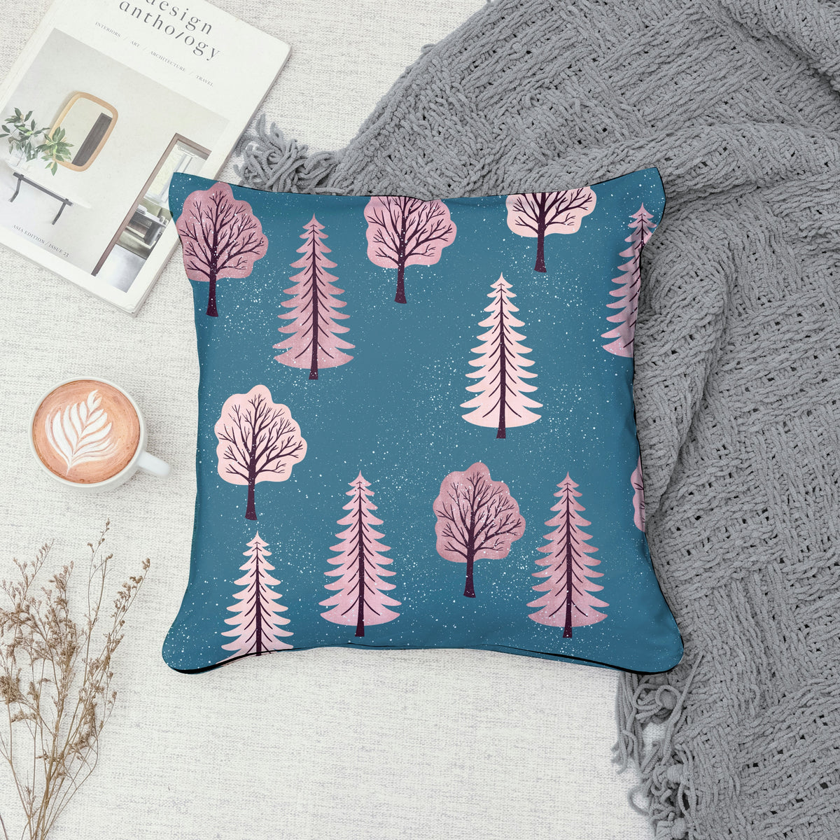 Polar Whimsy Winter Trees Seamless Pattern Pink | Cozy Digital Download for Personal & Commercial Use