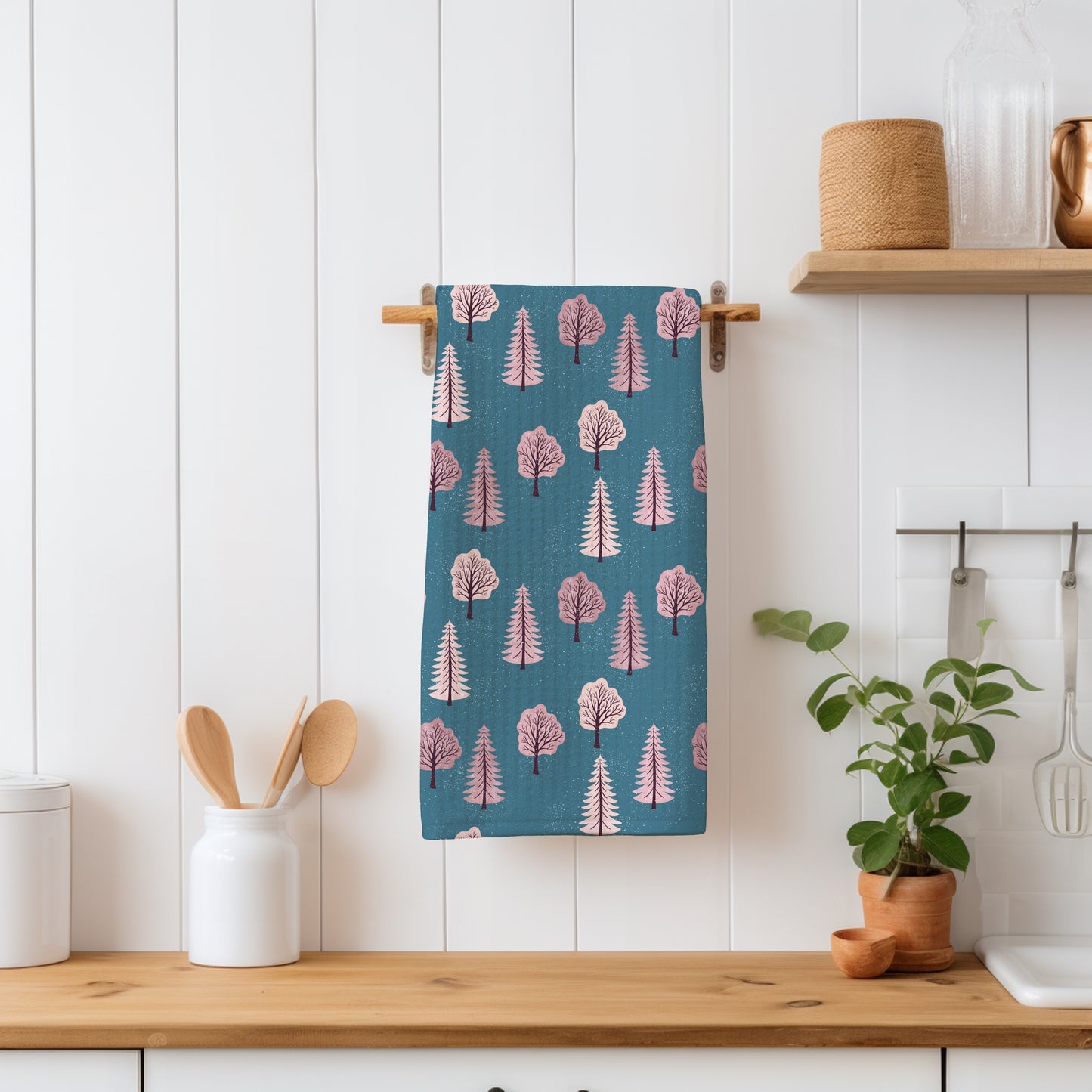 Polar Whimsy Winter Trees Seamless Pattern Pink | Cozy Digital Download for Personal & Commercial Use