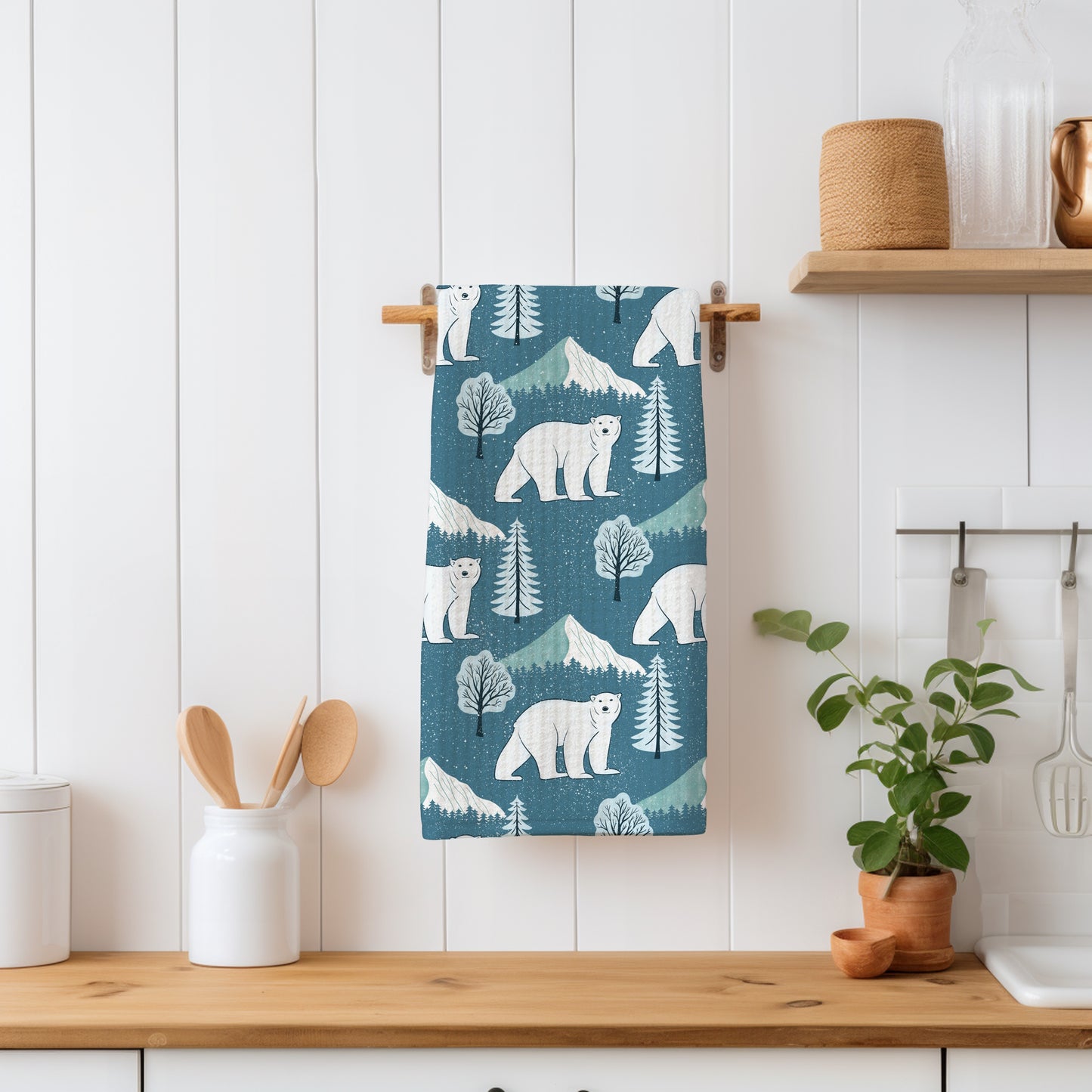 Polar Whimsy Polar Bears, Mountains & Forest Trees Seamless Pattern Blue | Cozy Winter Digital Design PNG 12x12ā 300 DPI