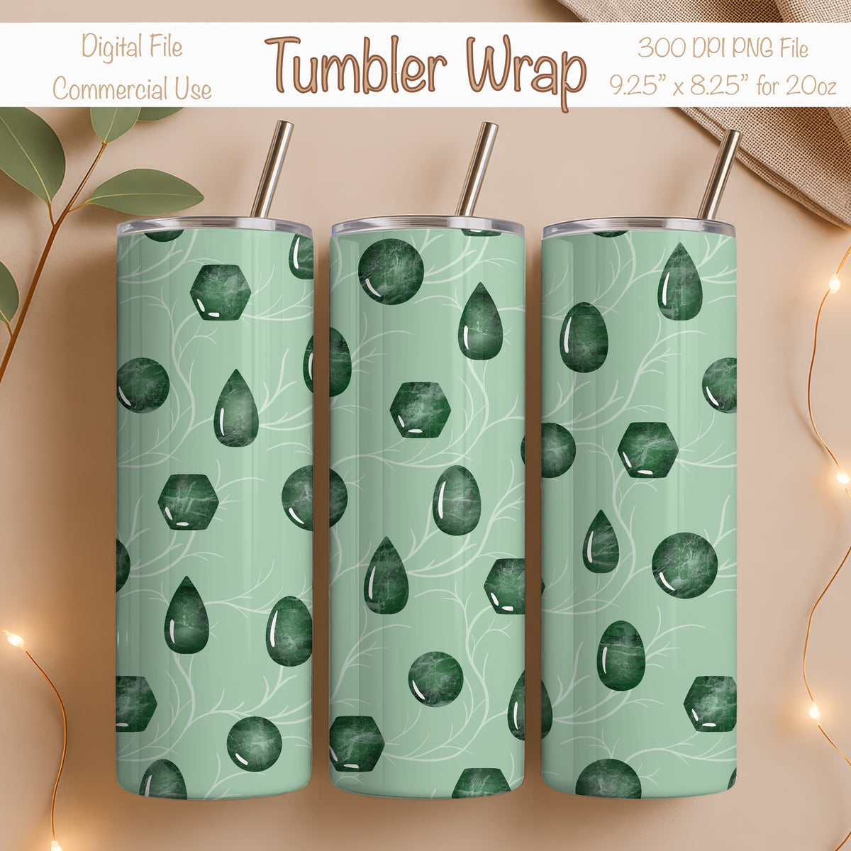 Witchy Mystic Tumbler Wrap | Gemstones Design | 9.25”x8.20” PNG Digital Download