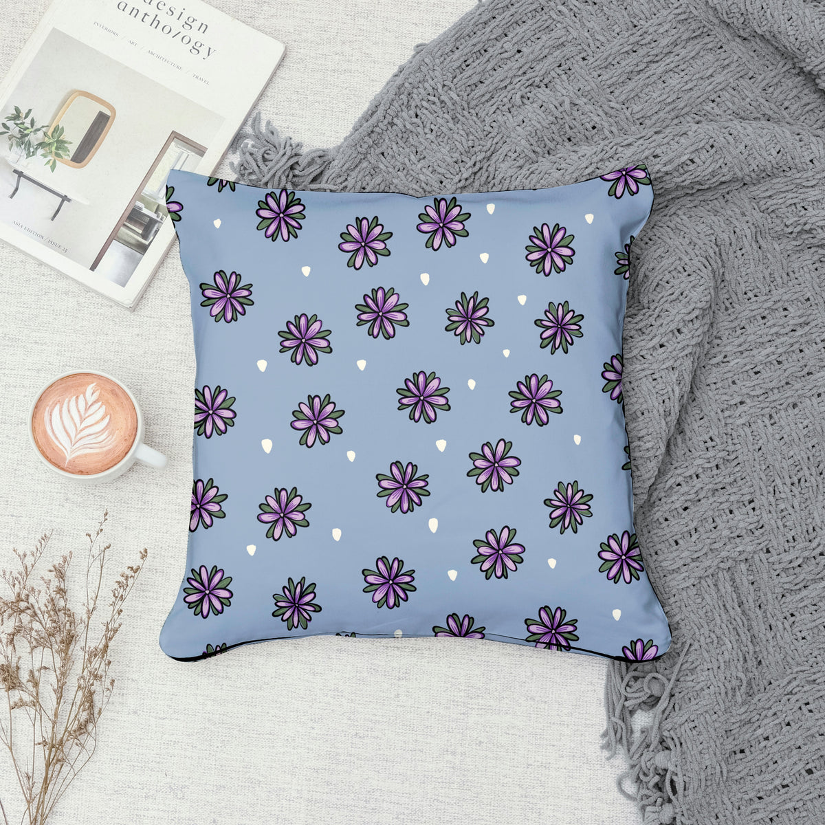 Mystic Witchy Floral Seamless Pattern Blue | Doodle Flower Digital Design | 12x12โ PNG 300 DPI | Commercial Use Pattern