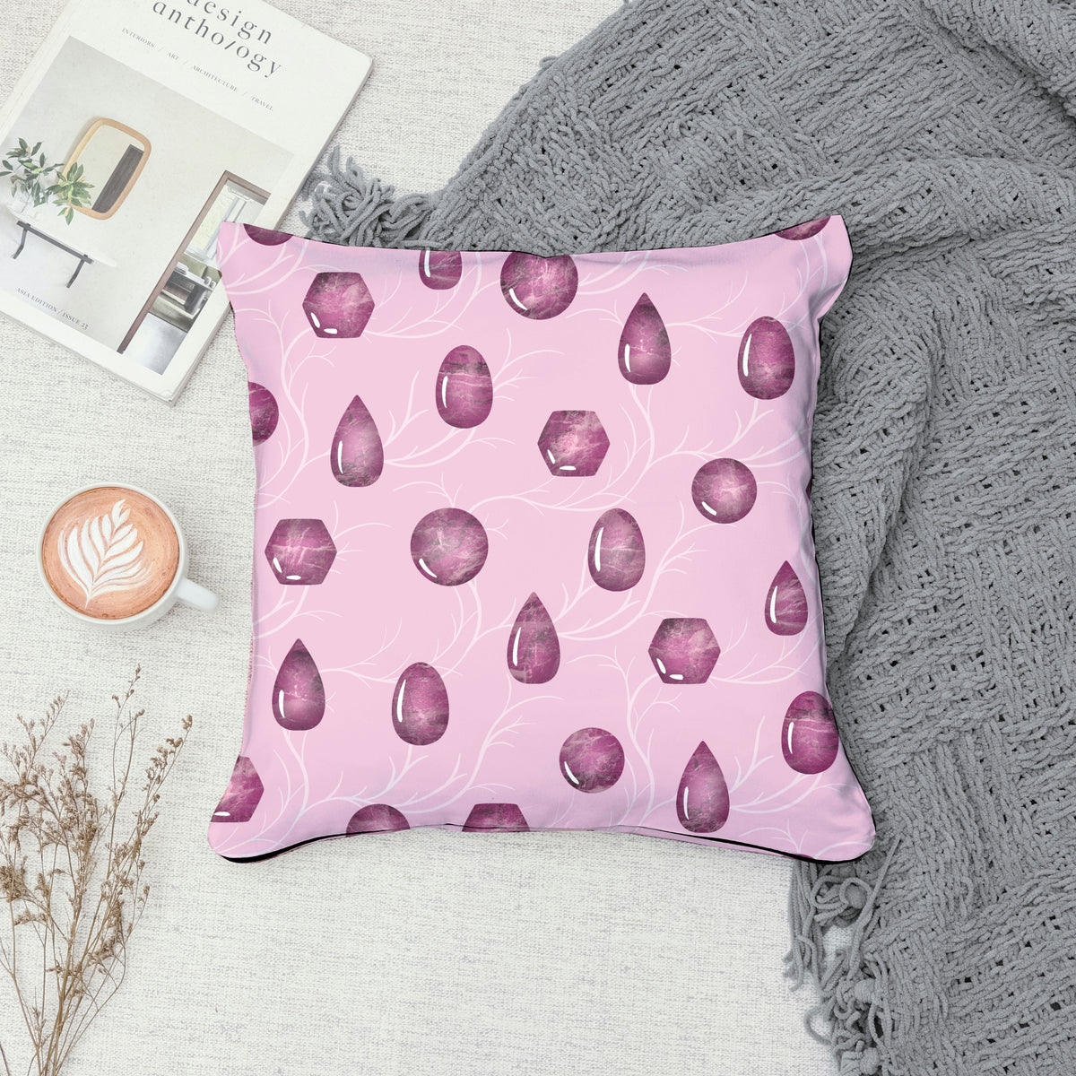 Mystic Witchy Gemstones Seamless Pattern Pink | Magical Crystal Digital Design | PNG 12x12” 300 DPI