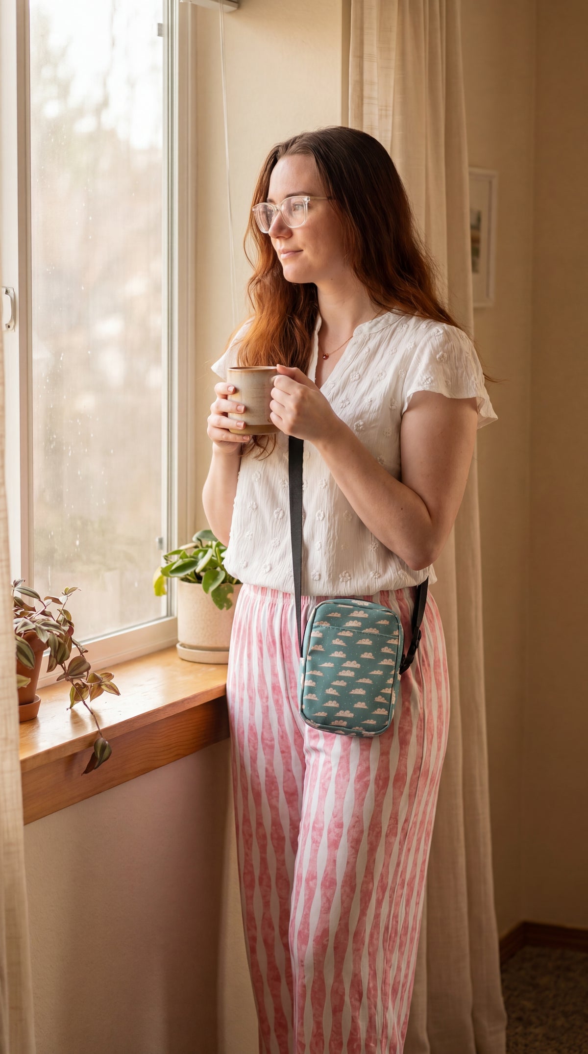 Whispering Clouds Crossbody Bag – Teal Cloud Aesthetic Bag | Coastal Sky Print Purse | Whimsical Everyday Shoulder Bag