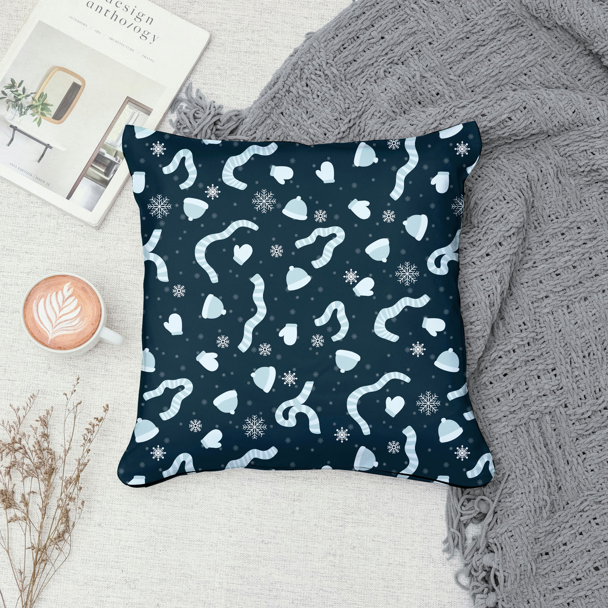 Winter Apparel Seamless Pattern Blue | Hats, Mittens & Scarves | Cozy Winter PNG 12x12 | Personal & Commercial Use