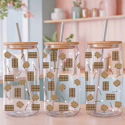 S’mores Glass Can Wrap PNG | Campfire Treat Cup Design | Cozy Sweet Sublimation Wrap 12.75x6.5