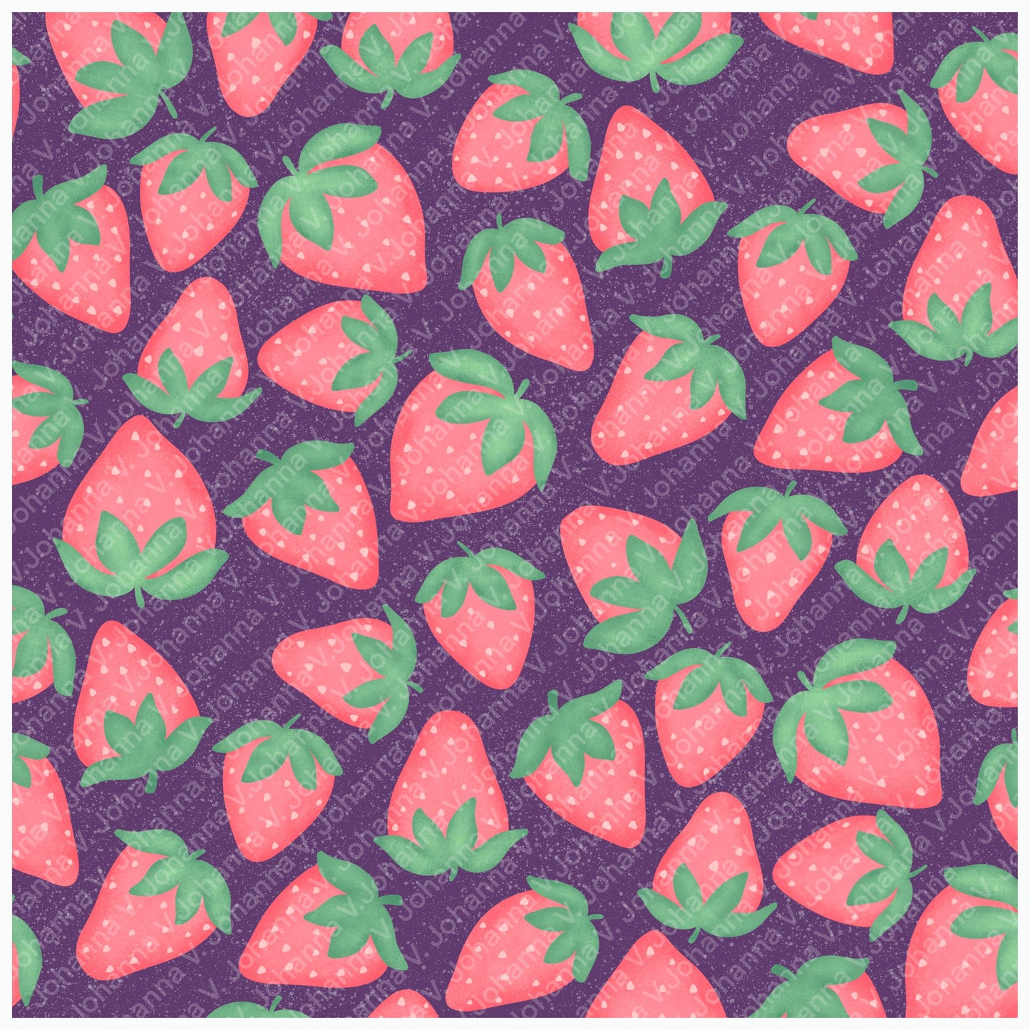 Seamless Strawberry Pattern PNG, Purple Hand Drawn Fruit Digital Paper 12x12, Cute Watercolor Style Surface Pattern for Fabric, Packaging, Commercial Use