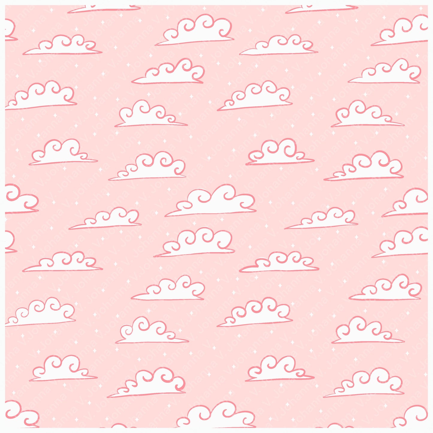 Whimsical Cloud Seamless Pattern PNG, Pink Sky Cloud Digital Paper 12x12, Cute Nursery Cloud Print, Soft Sky Pattern, Commercial Use