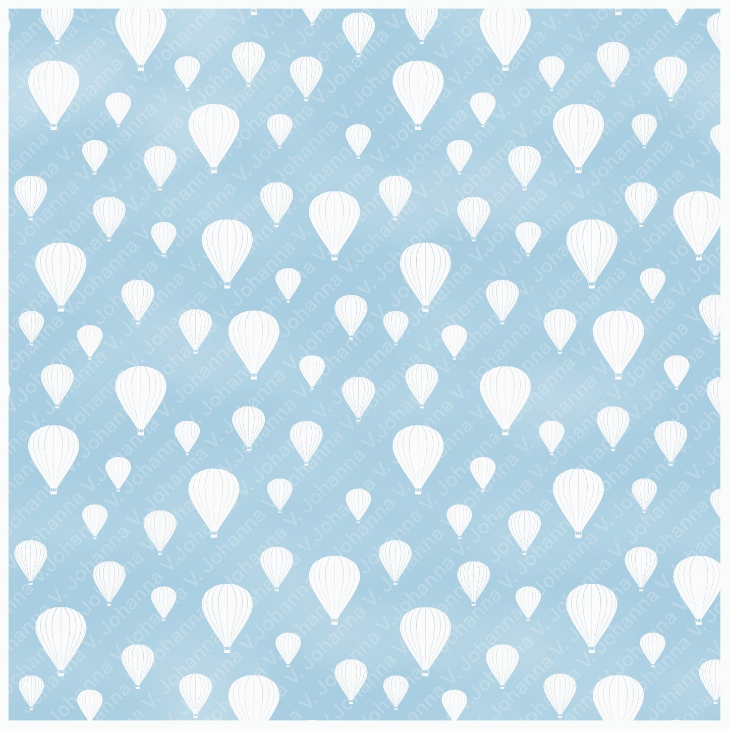 Seamless Hot Air Balloon Pattern PNG, Blue Sky Minimal Balloon Digital Paper 12x12, Nursery Fabric Pattern, Soft Sky Repeat, Commercial Use