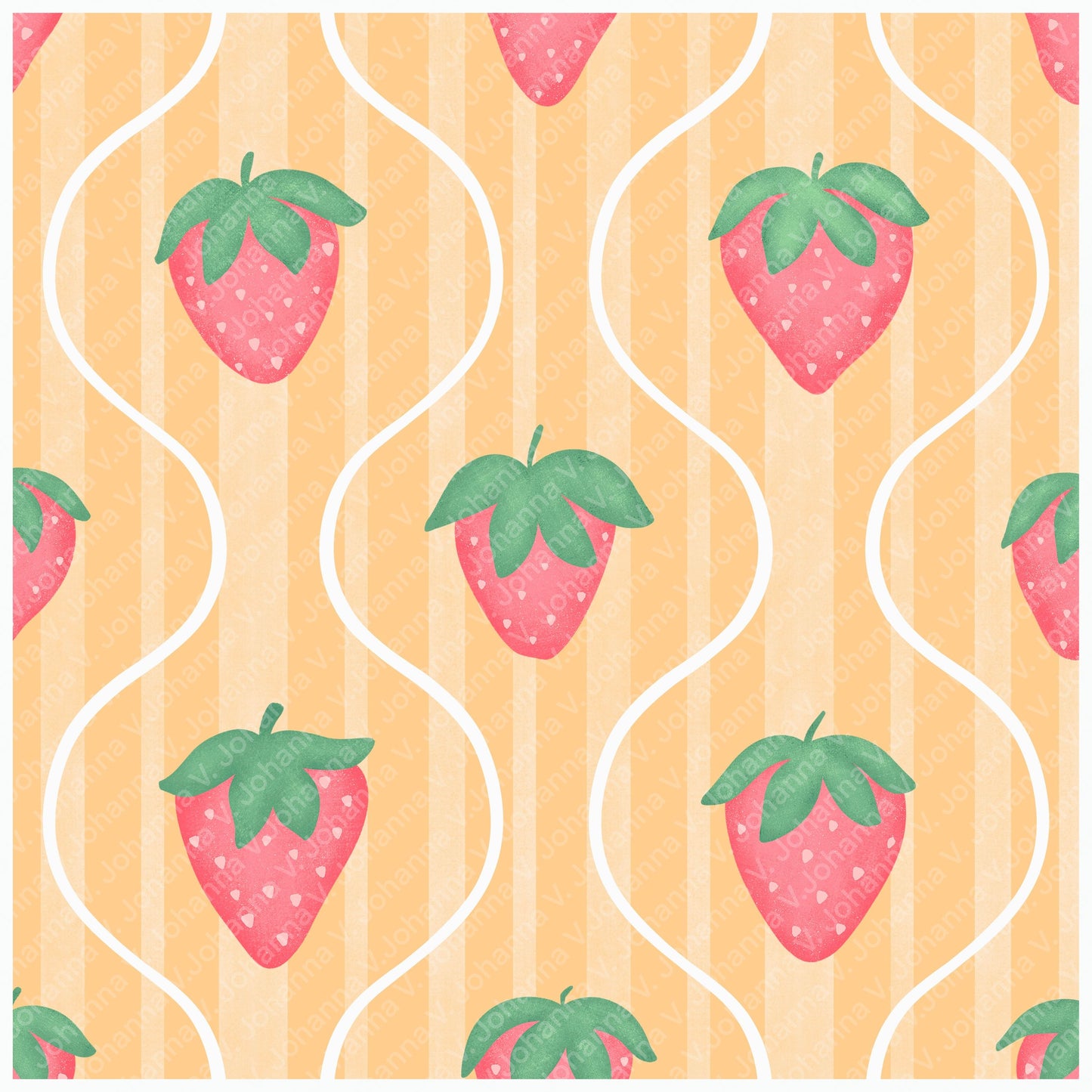 Seamless Strawberry Pattern PNG, Warm Striped Digital Paper 12x12, Cute Fruit Surface Pattern Design for Fabric, Packaging, Stationery, Commercial Use