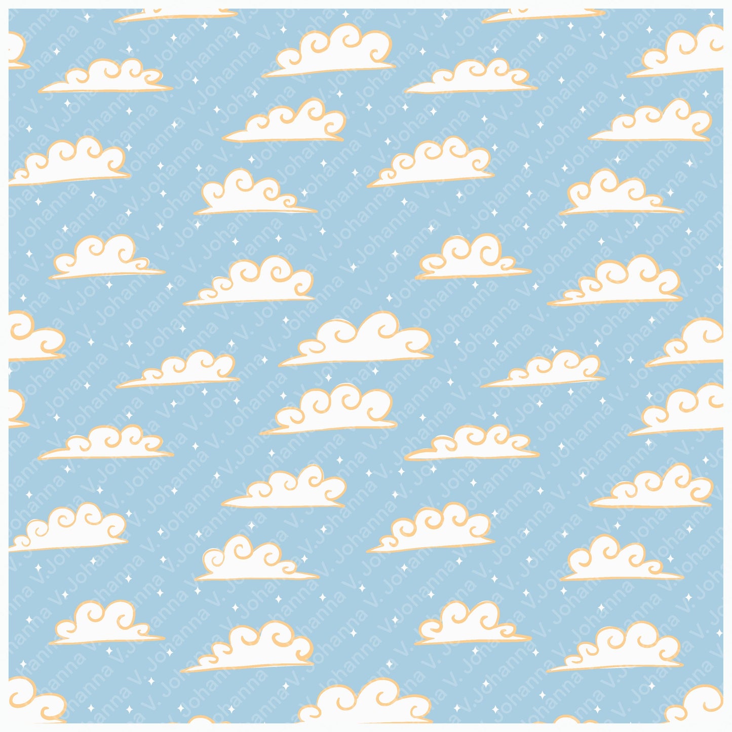 Whimsical Cloud Seamless Pattern PNG, Blue Sky Cloud Digital Paper 12x12, Cute Nursery Sky Print, Soft Dreamy Pattern, Commercial Use