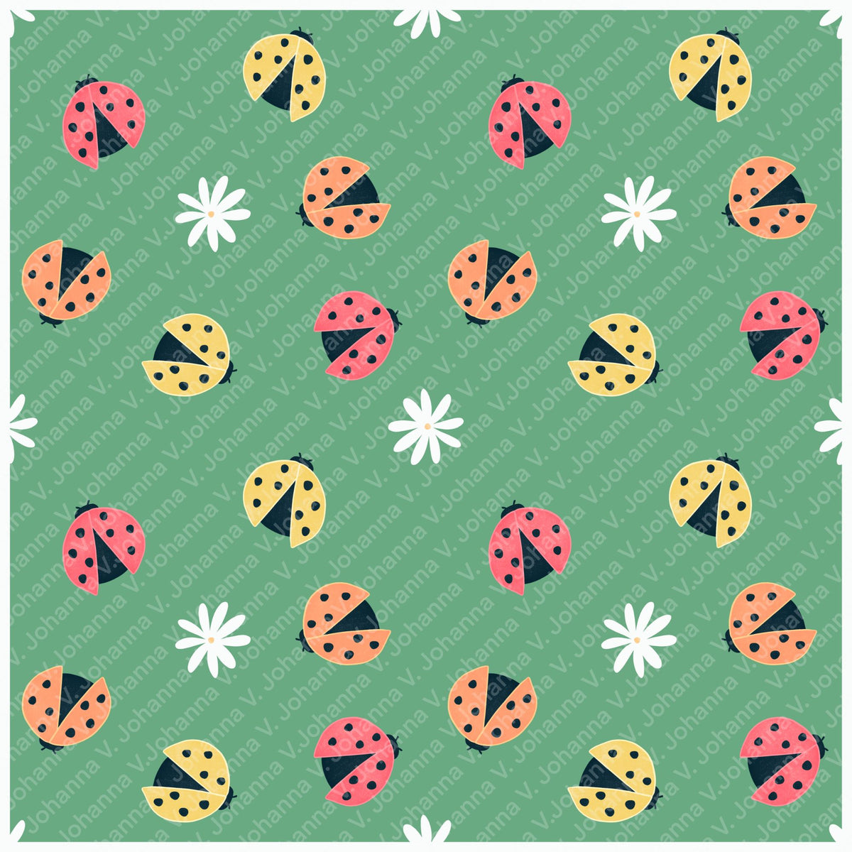 Whimsical Spring Seamless Pattern Bundle | Ladybug, Floral Vase & Lavender Digital Paper Collection | Commercial Use Surface Pattern Set