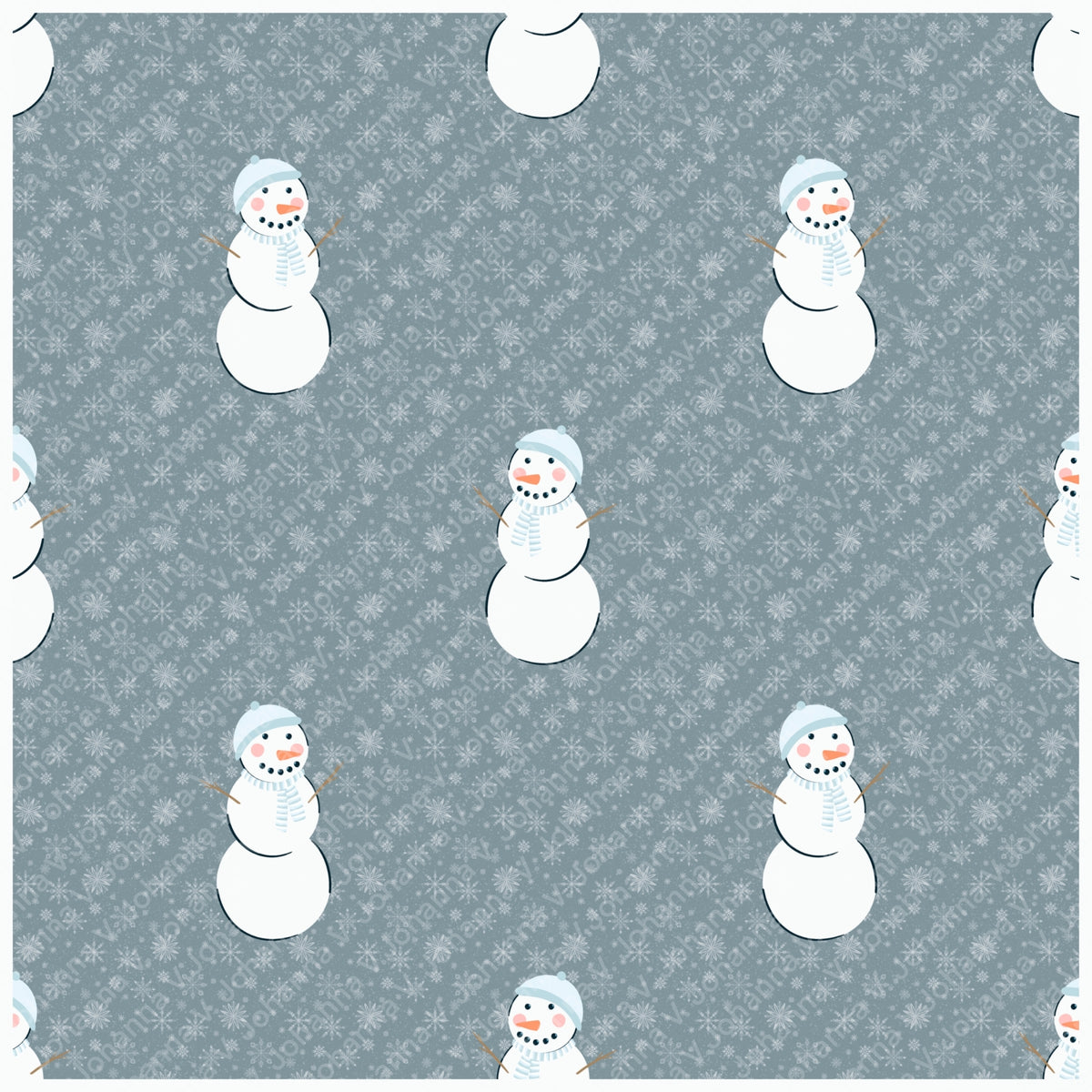 Blue Snowman Winter Seamless Pattern – Whimsical Snowflake Christmas Design