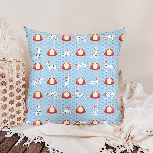 Firehouse Dalmatian Seamless Pattern – Playful Dog & Fire Hat Print in Light Blue | Commercial Use Surface Design