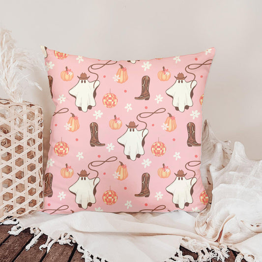 Cowboy Ghost Seamless Pattern – Western Halloween Disco Print | Cute Spooky Boots, Pumpkins & Rope | Pink Retro Surface Design