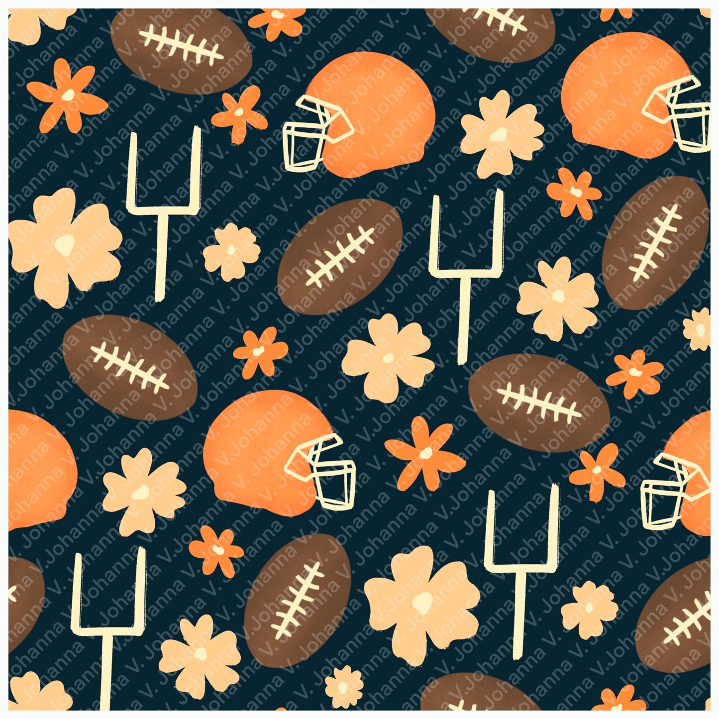 Football Season Seamless Pattern – Floral Game Day Football & Helmet Design