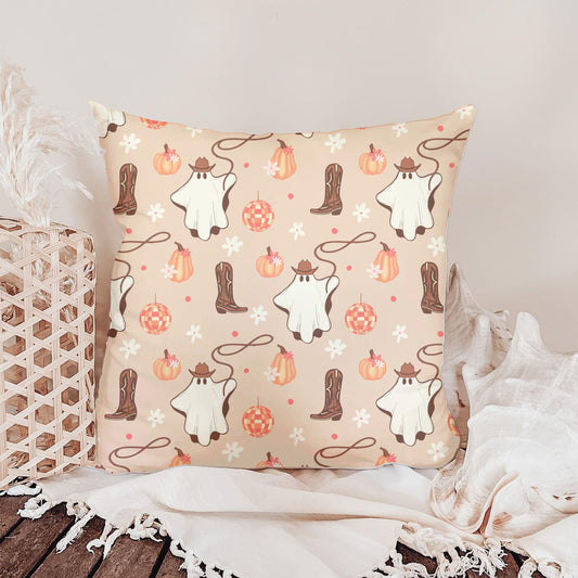 Cowboy Ghost Seamless Pattern – Western Boho Print with Boots, Pumpkins & Rope | Neutral Fall Aesthetic | Commercial Use