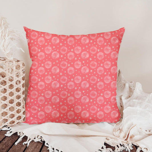 Coral Textured Polka Dots with Tiny White Flowers Seamless Pattern