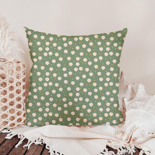 White Daisies on Sage Green Seamless Pattern