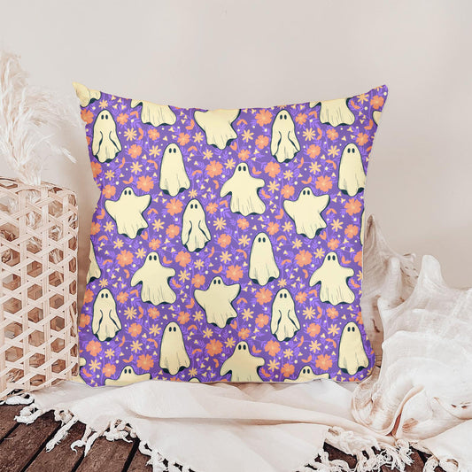 Floral Ghost Seamless Pattern – Cute Spooky Ghosts with Flowers (Vibrant Purple Edition)