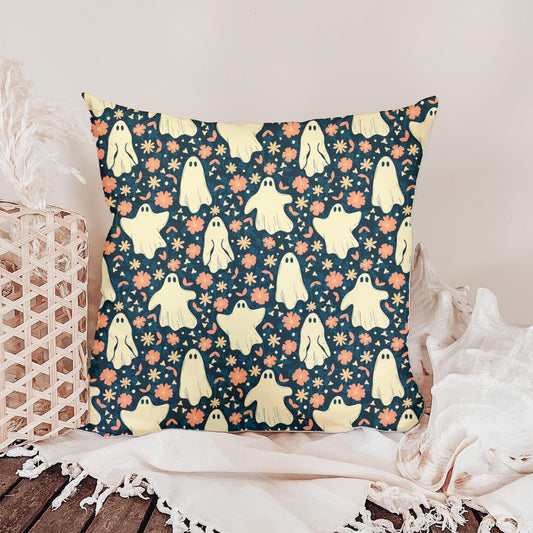 Floral Ghost Seamless Pattern – Cute Spooky Ghosts with Flowers (Deep Teal Edition)