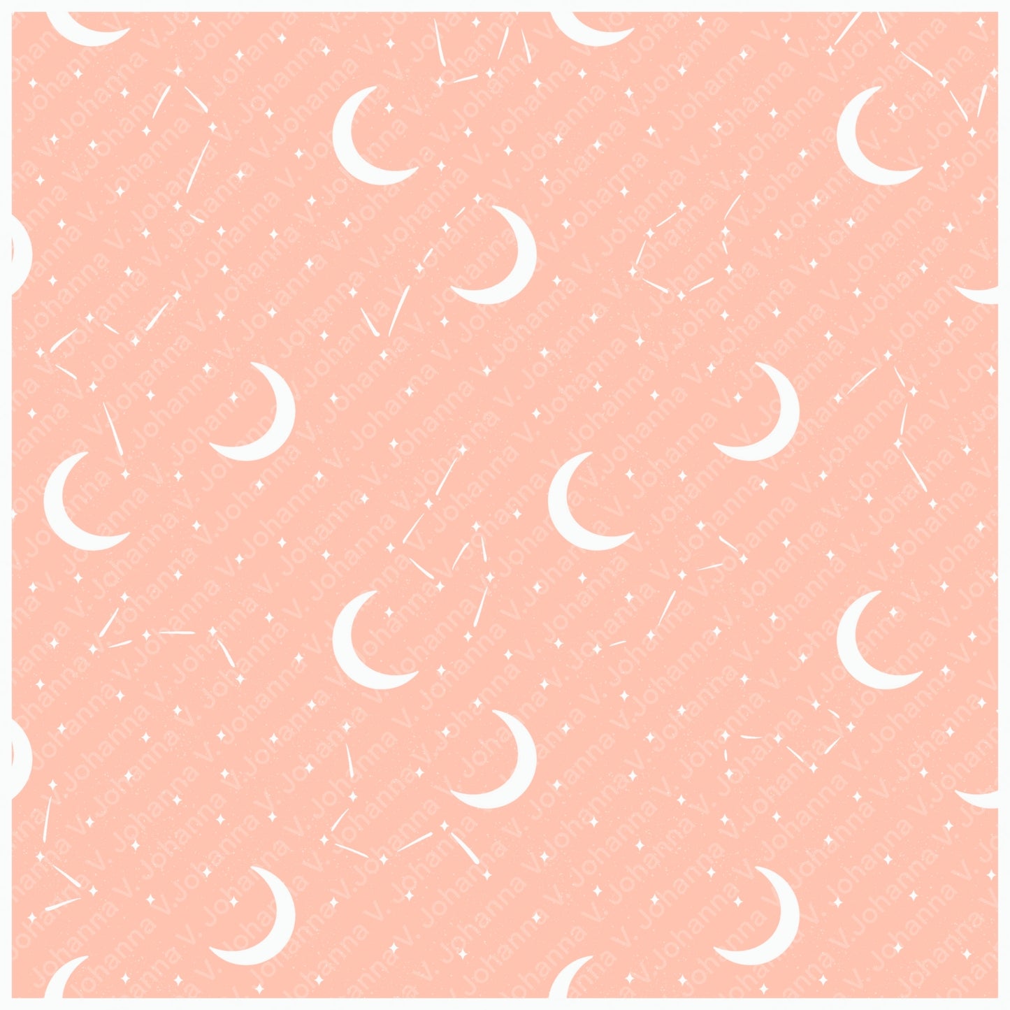 Peach Celestial Moon Seamless Pattern – Crescent Moons, Stars & Constellations
