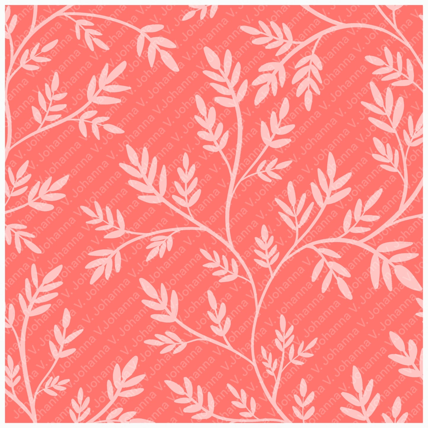 Coral Botanical Seamless Pattern – Blush Pink Leafy Branches Minimal Floral