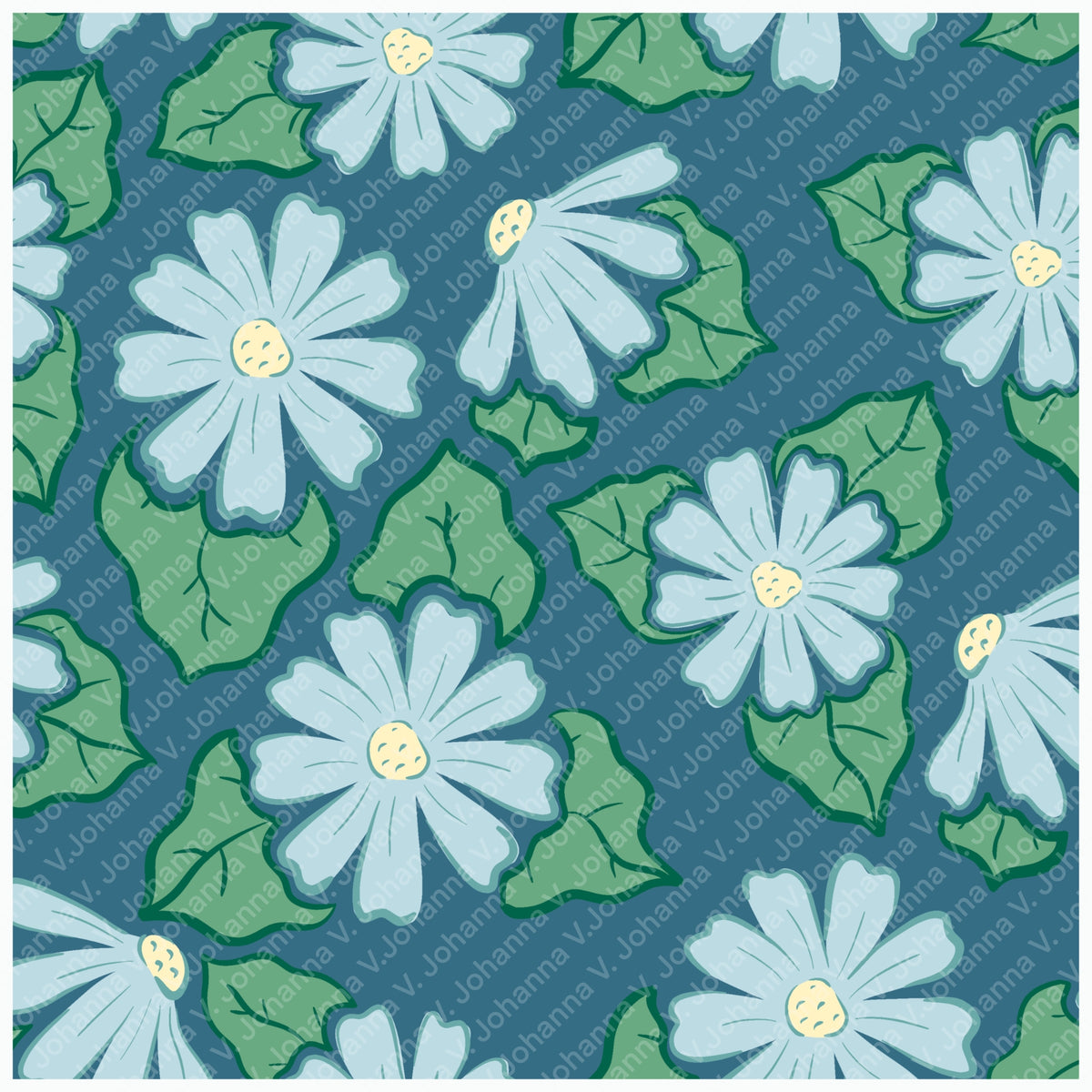 Spring Flowers Seamless Pattern – Blue & Pink Whimsical Garden Floral Design