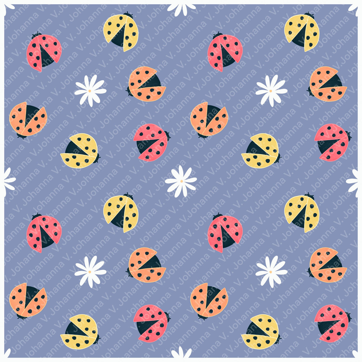 Spring Cottage Seamless Pattern Bundle | Floral Vase, Ladybug & Lavender Digital Paper Collection | Whimsical Surface Pattern Set