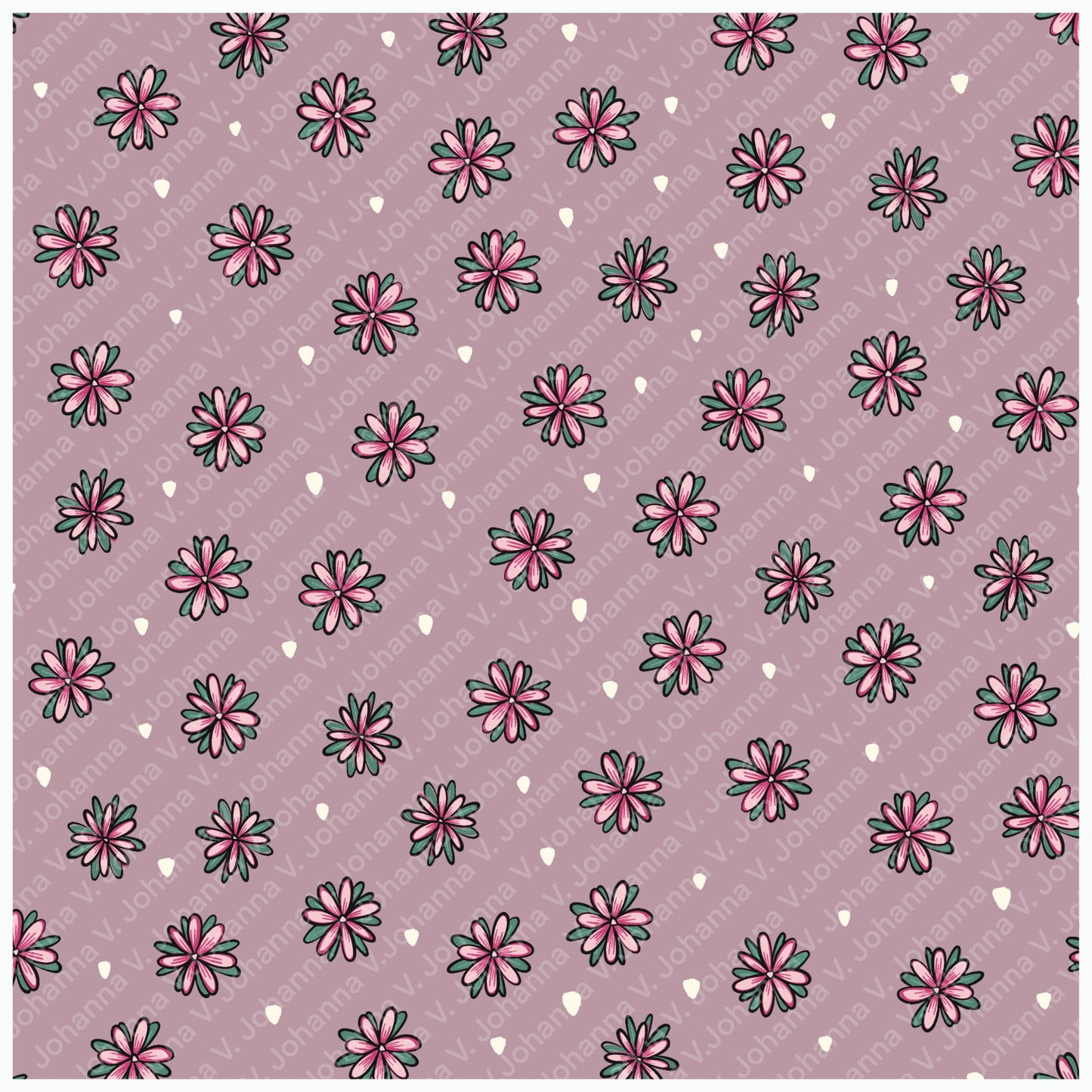 Pink Doodle Flower Seamless Pattern – Whimsical Floral on Dusty Mauve