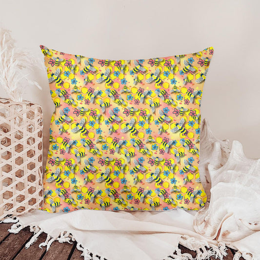 Bees and Honeycomb on Peach Seamless Pattern