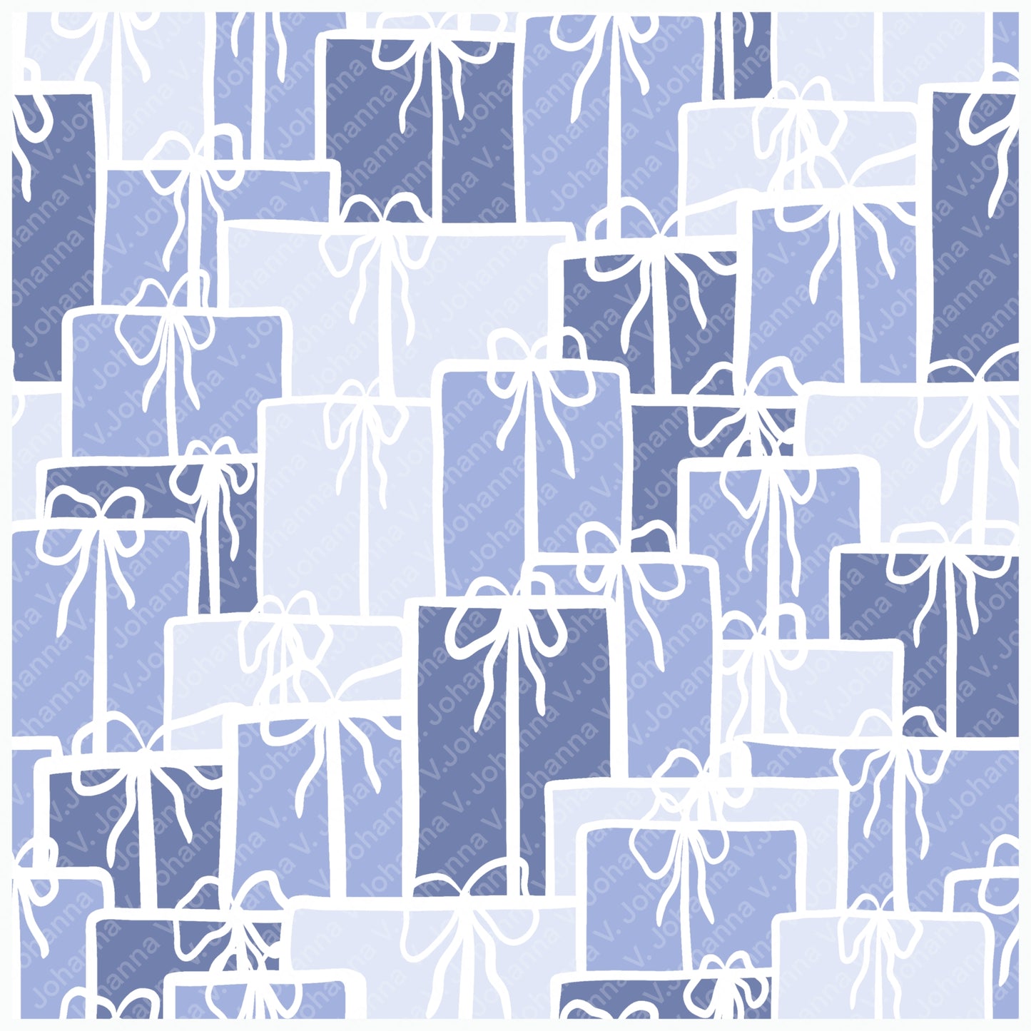 Christmas Presents Seamless Pattern – Periwinkle & Lavender Gift Boxes with Hand-Drawn Bows