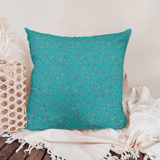 Pink Wildflowers on Teal Seamless Pattern