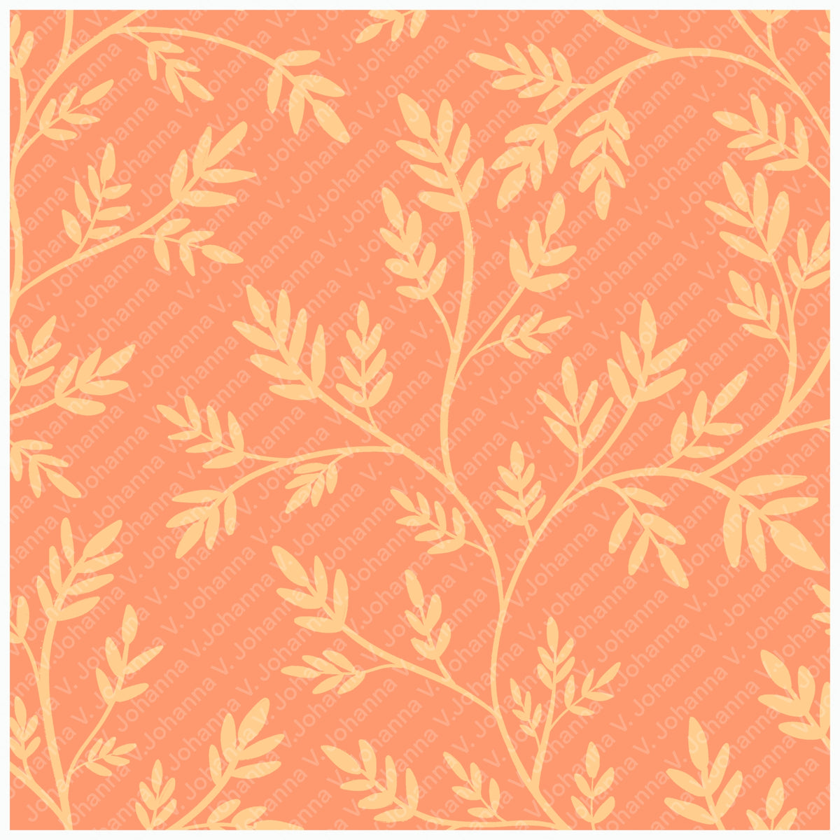 Peach Botanical Vine Seamless Pattern – Warm Orange Leafy Floral Background