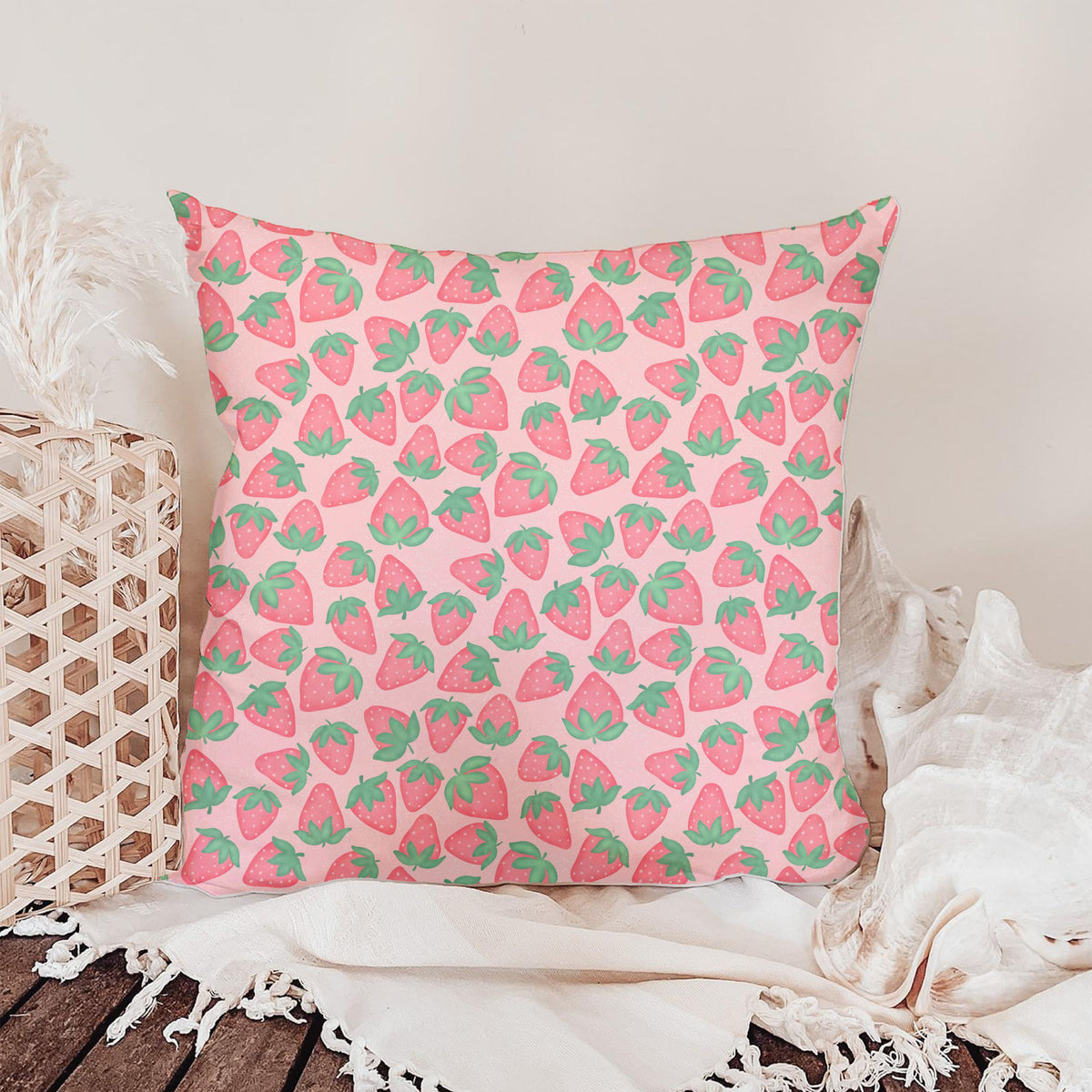 Seamless Strawberry Pattern PNG, Soft Pink Hand Drawn Fruit Digital Paper 12x12, Cute Watercolor Style Surface Pattern for Fabric, Packaging, Commercial Use