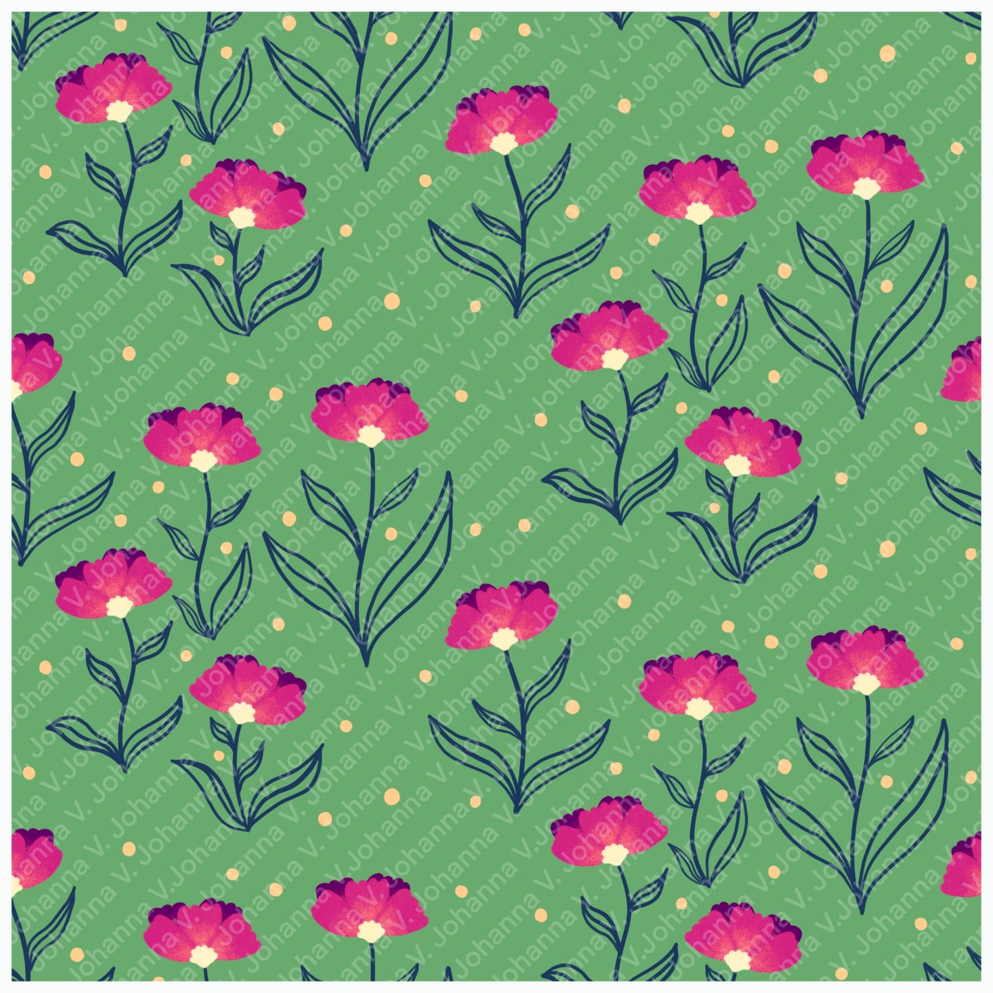 Garden Flowers Seamless Pattern – Pink & Blue Whimsical Botanical Floral Design