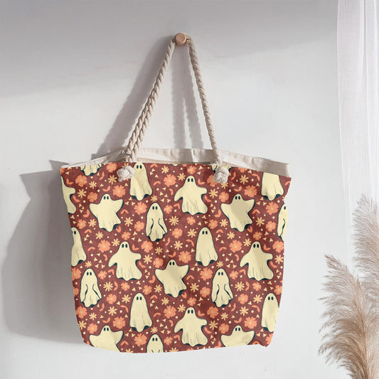 Floral Ghost Seamless Pattern – Cute Spooky Ghosts with Flowers (Burnt Autumn Edition)