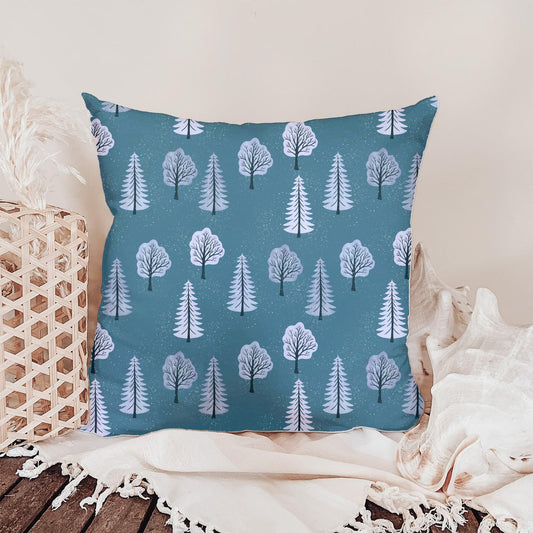 Forest Light Seamless Pattern – Snowy Winter Trees in Icy Blue & Lavender