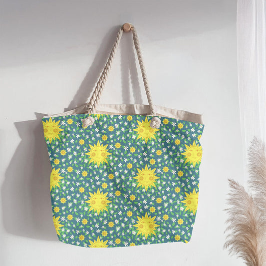 Whimsical Sun Faces and Daisies | Celestial Floral Seamless Pattern