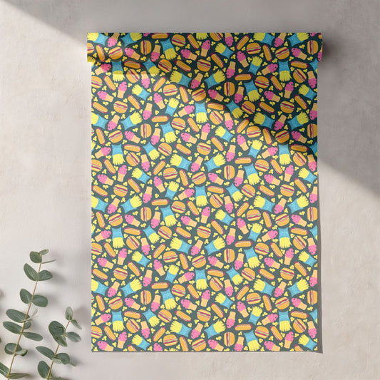 Retro Fast Food Favorites on Dark Teal Seamless Pattern