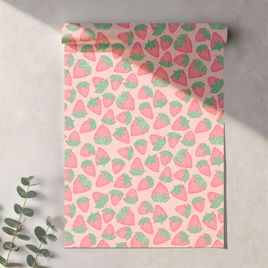 Seamless Strawberry Pattern PNG, Soft Pink Hand Drawn Fruit Digital Paper 12x12, Cute Watercolor Style Surface Pattern for Fabric, Packaging, Commercial Use