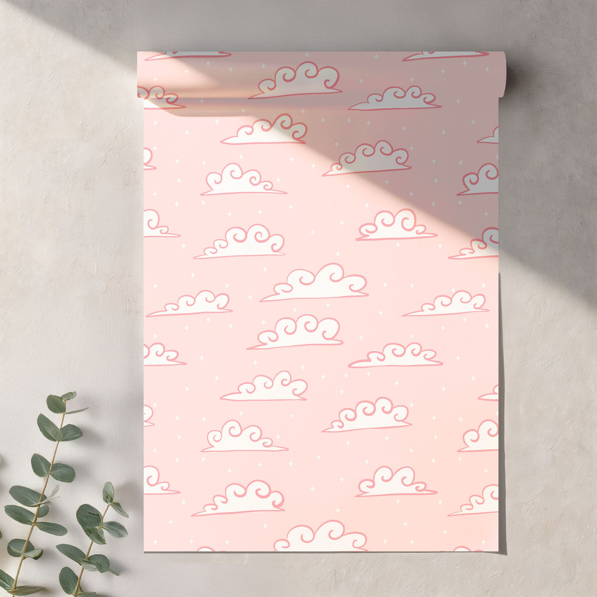 Whimsical Cloud Seamless Pattern PNG, Pink Sky Cloud Digital Paper 12x12, Cute Nursery Cloud Print, Soft Sky Pattern, Commercial Use
