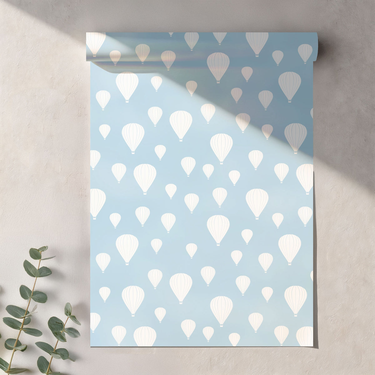 Seamless Hot Air Balloon Pattern PNG, Blue Sky Minimal Balloon Digital Paper 12x12, Nursery Fabric Pattern, Soft Sky Repeat, Commercial Use
