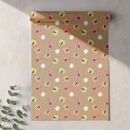 Seamless Ladybug Pattern PNG, Cute Floral Bug Digital Paper 12x12, Whimsical Nature Surface Pattern for Fabric, Packaging, Kids Design, Commercial Use