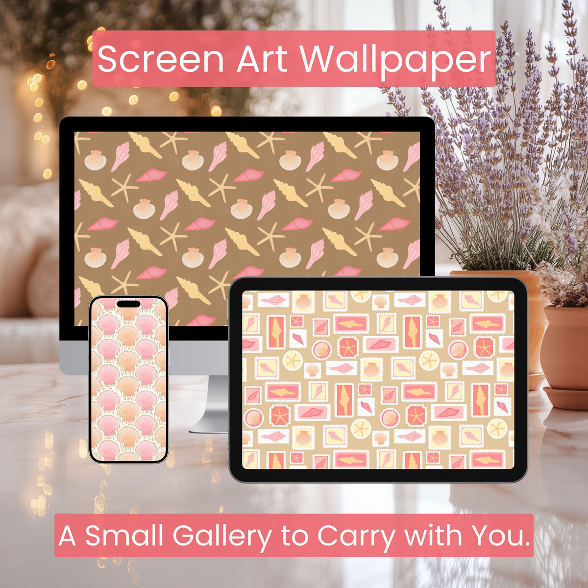 Seashell Cove Wallpaper Set | Coastal Vintage Phone, Tablet & Desktop Backgrounds | Neutral Beach Aesthetic Digital Download