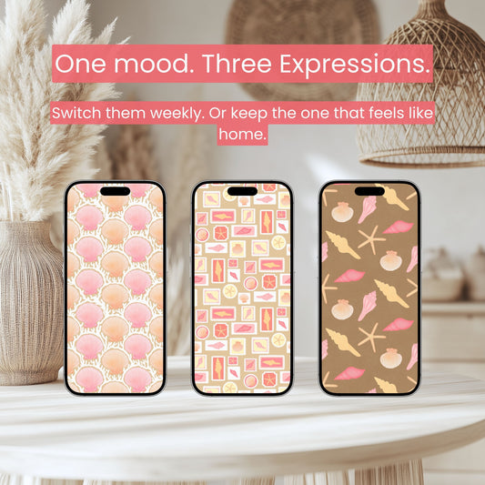 Seashell Cove Wallpaper Set | Coastal Vintage Phone, Tablet & Desktop Backgrounds | Neutral Beach Aesthetic Digital Download