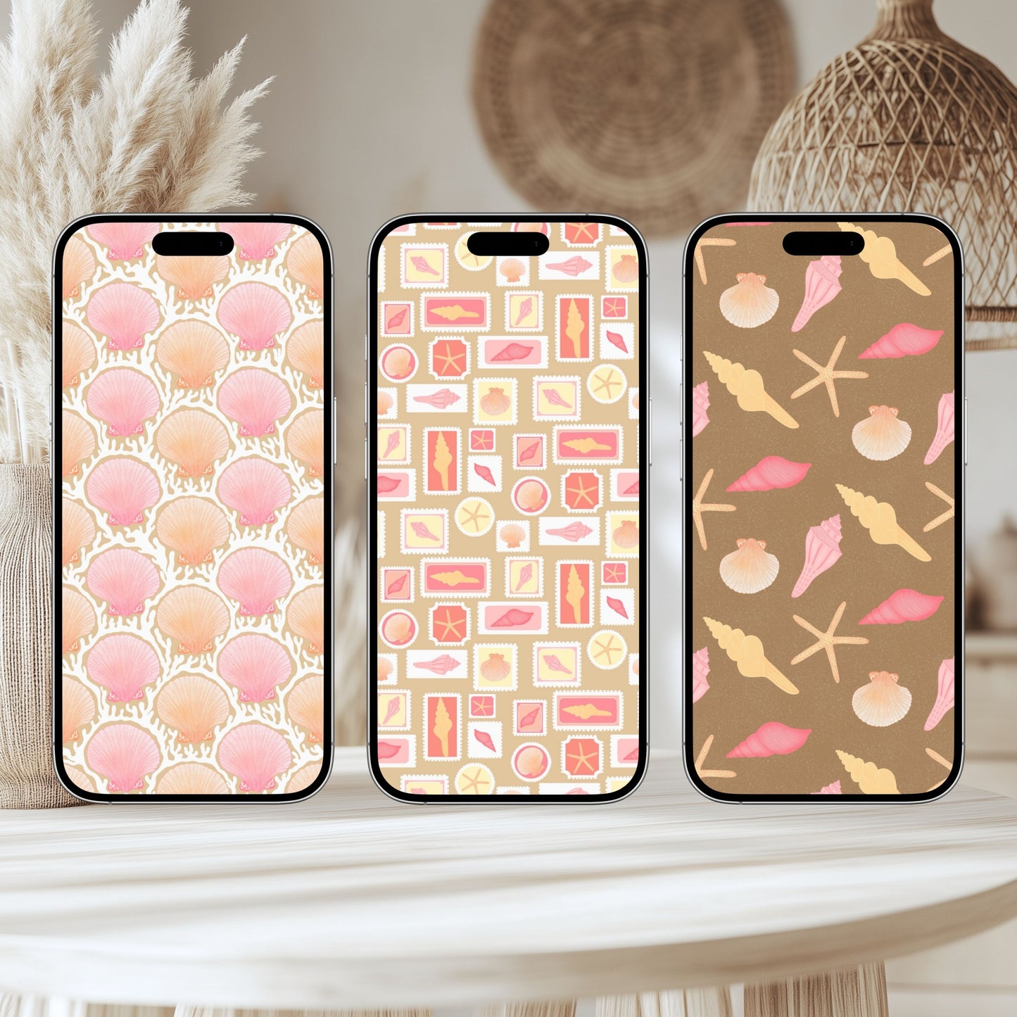 Seashell Cove Wallpaper Set | Coastal Vintage Phone, Tablet & Desktop Backgrounds | Neutral Beach Aesthetic Digital Download