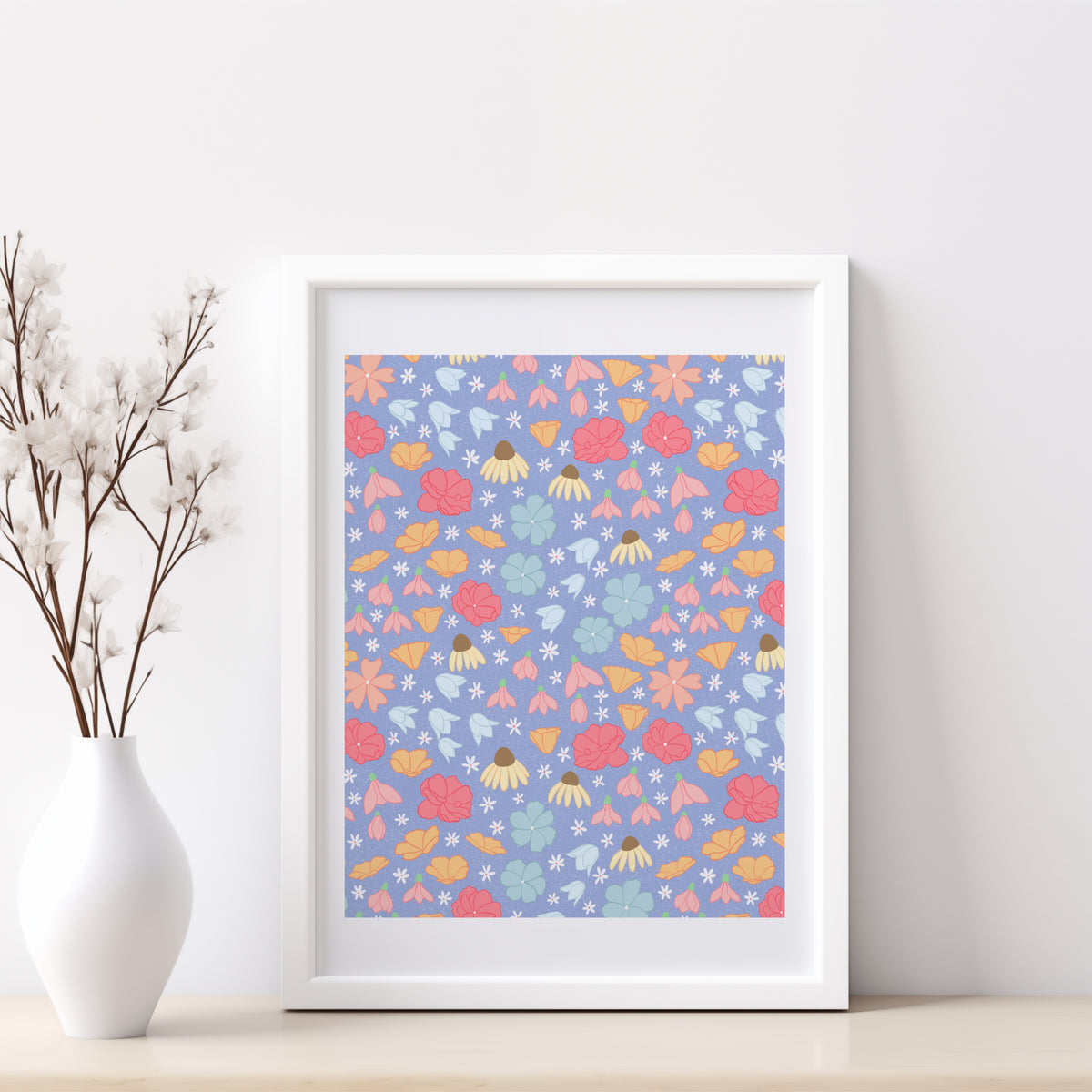 Wildflower Meadow Canvas Wall Art – Botanical Floral Print in Periwinkle