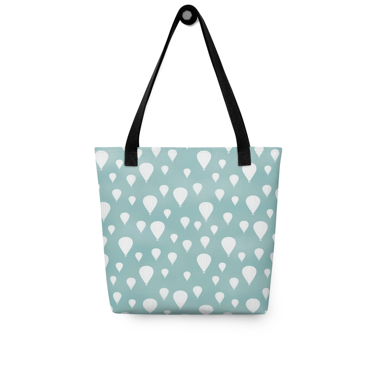 Drifting Balloons Tote Bag – Teal Hot Air Balloon Tote | Coastal Aesthetic Everyday Bag | Whimsical Sky Print Reusable Tote
