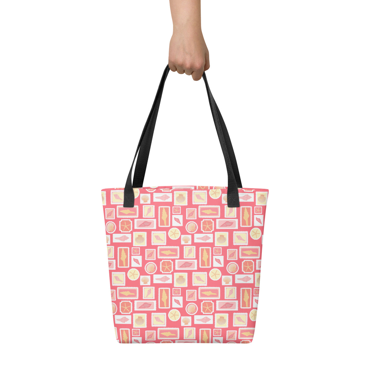 Seashell Tote Bag | Pink Coastal Aesthetic Bag | Vintage Seashell Stamp Tote | Blushing Hour Beach Tote | Cottagecore Market Bag
